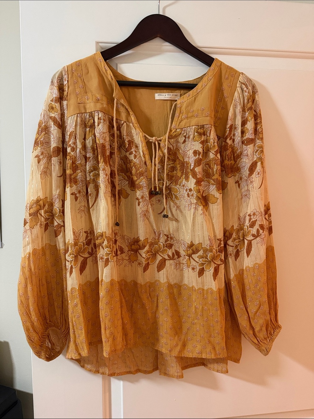 Spell & The Gypsy Collective Coco Lei Set Caramel Blouse and Midi Skirt Small